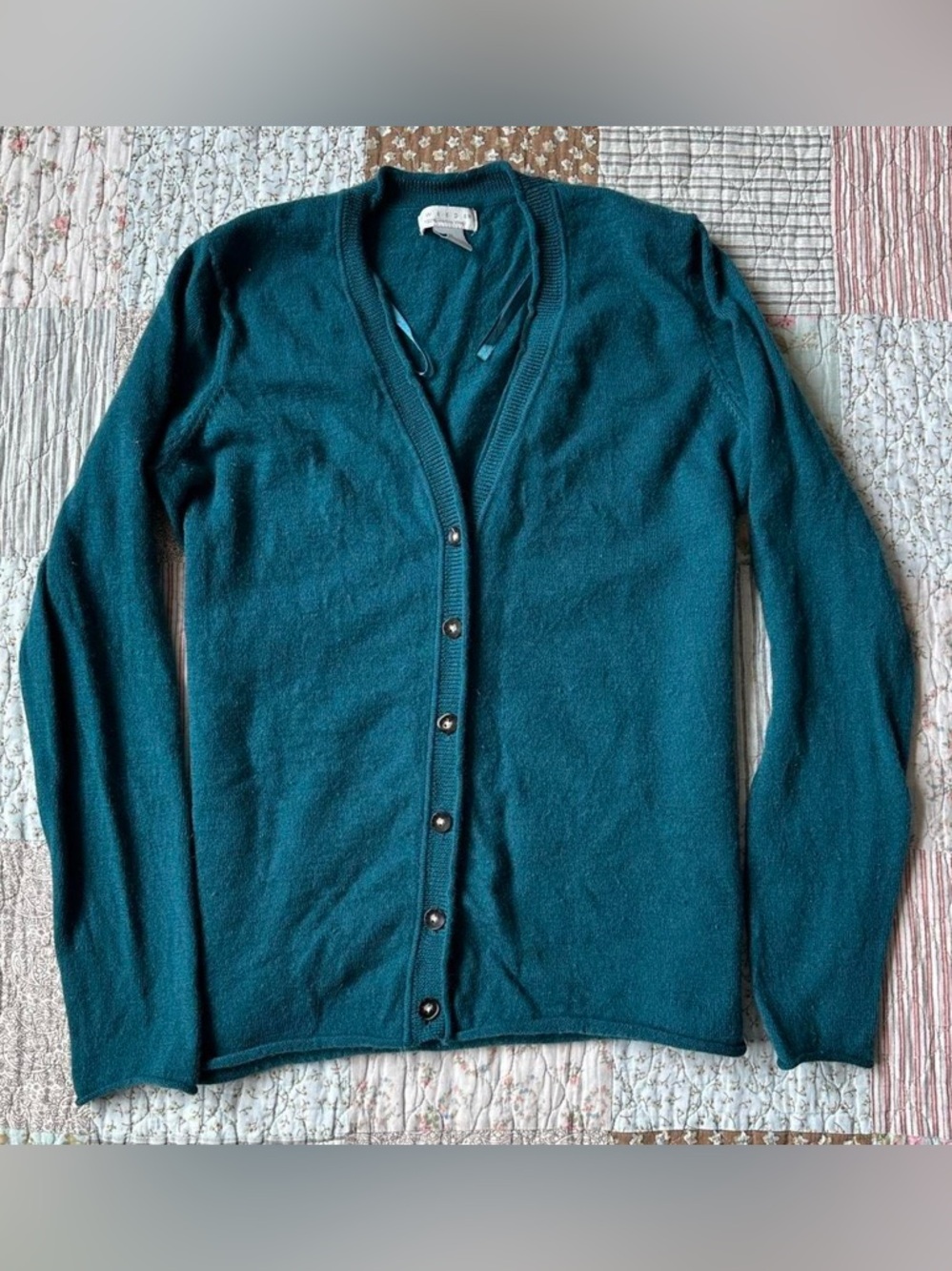 Weeds teal/turquoise merino wool button-up cardigan - Picture 2 of 6